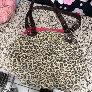 Leopard Print Tote Bag with Brown Handles